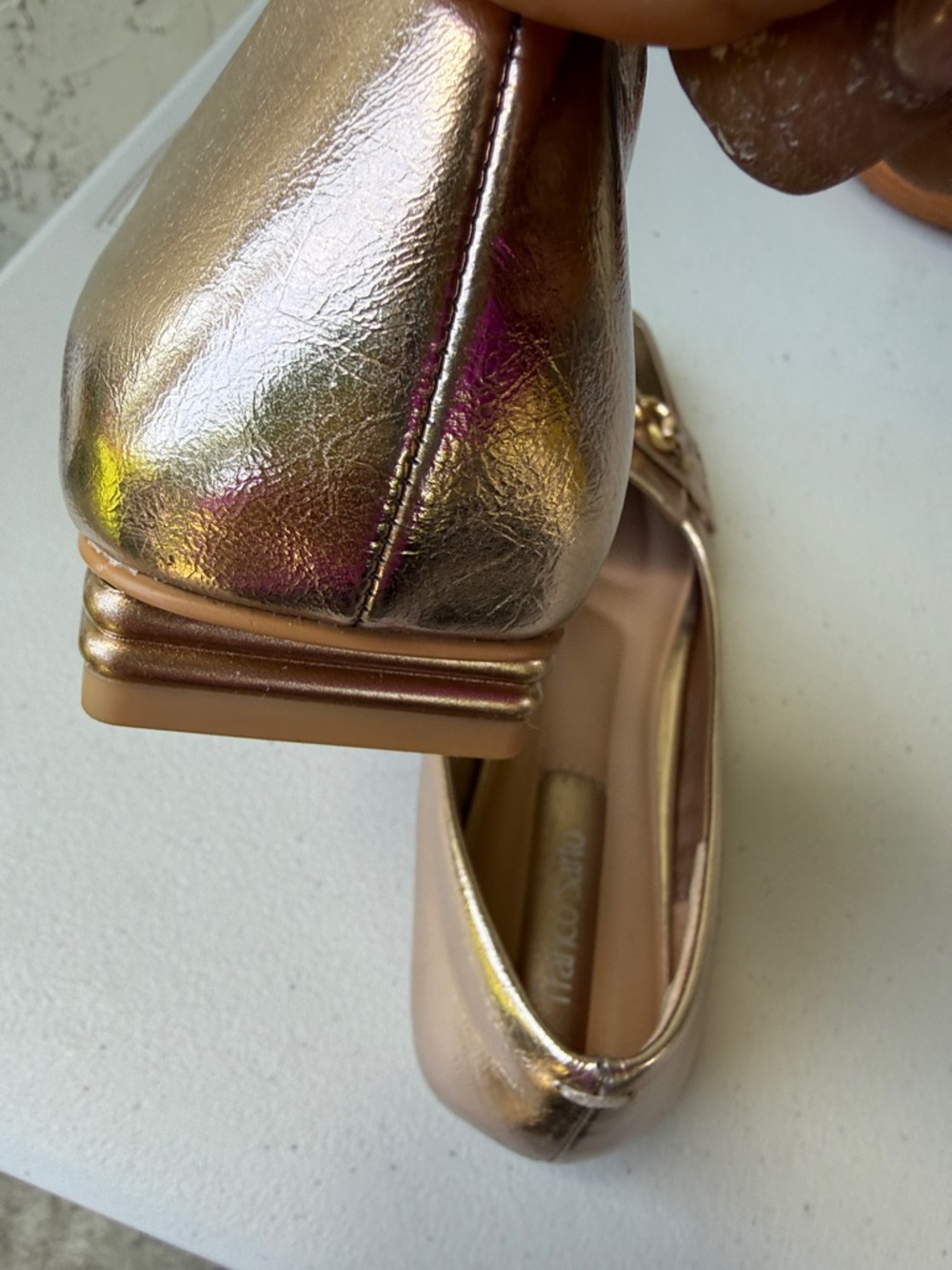 Franco Sarto Women’s Tiari Metallic Rose Gold Square Toe Gold Chain Flats 7 - Picture 10 of 17